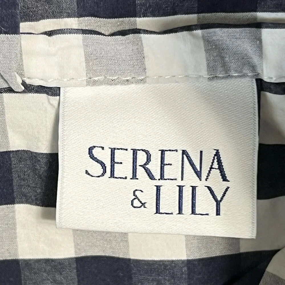 Serena & Lily Full Flat Sheet Pillow Case Set Gingham Navy White Buffalo Check